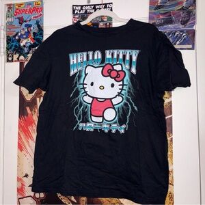 Hello Kitty Lightning Strike & Japanese Text Graphic T-Shirt